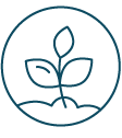 Circular icon with a plant symbol on a white background